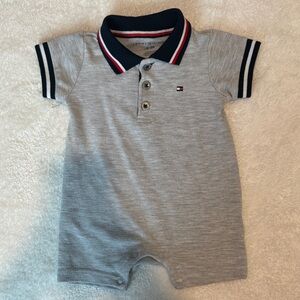 Tommy Hilfiger Gray Baby Romper with Navy Accents
